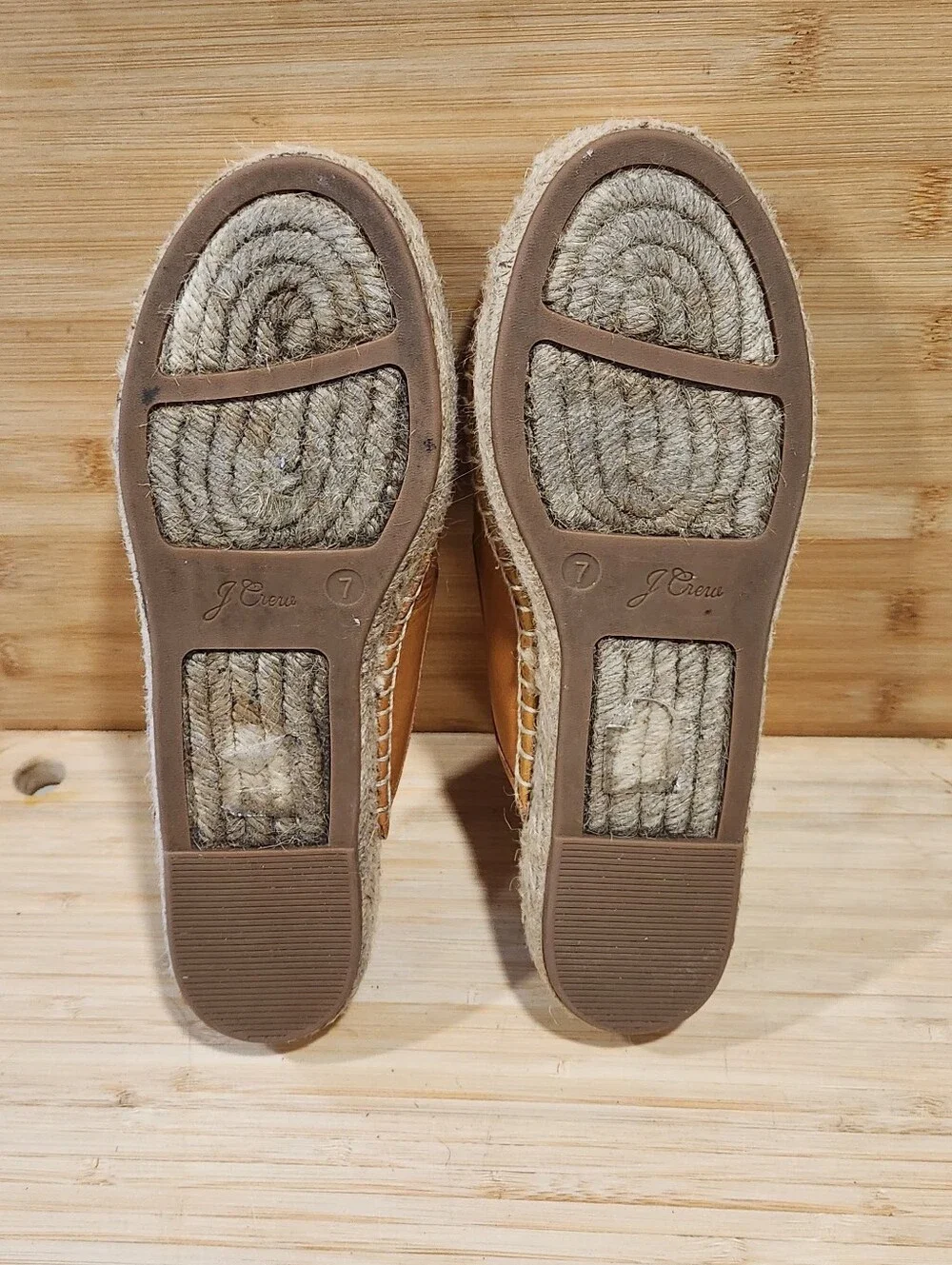 J. Crew Women's Leather Espadrille Mules Toasted Wheat Tan Slip On Flats Sz 7